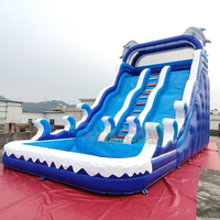 Structure de jeu gonflable pour enfants, toboggan aquatique en PVC à double piste, thème vague, avec dauphins, pour usage domestique ou scolaire