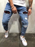 Mode personnalisée Décontracté Déchiré Jeans pour Hommes Kinny Denim Déchiré Patch Denim Pantalon pour Hommes