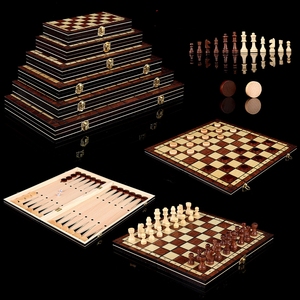 Gấp lưu trữ bằng gỗ bàn cờ bộ 3 trong 1 cờ backgammon cờ Hội Đồng Quản trị trò chơi cho người lớn và trẻ em - Product Image 2
