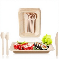 Assiettes et bols jetables en bambou/feuilles de palmier/bois 8x5,5 pouces, couverts (fourchettes/couteaux/cuillères) pour l'école et la salle de classe