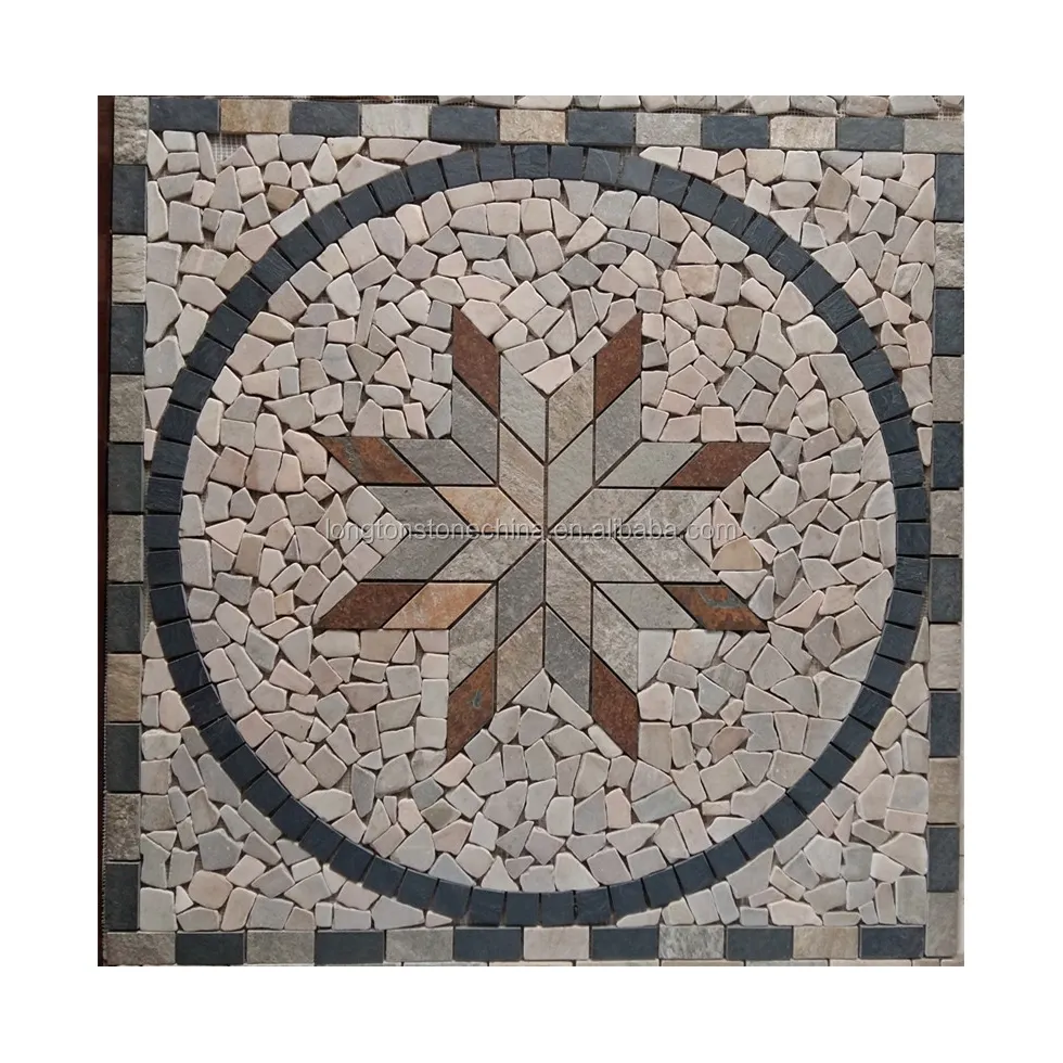 Medalliões de piso em pedra de mármore, design mosaico de pedra de mármore
