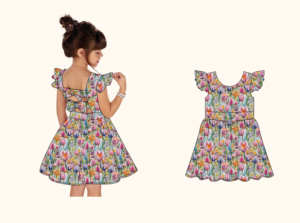 Venta al por mayor niños Flutter manga verano Twirl vestido con volantes para niños niñas 2 a 14 años <span class=keywords><strong>de</strong></span> edad estampados personalizados vestidos <span class=keywords><strong>de</strong></span> niña - Product Image 6