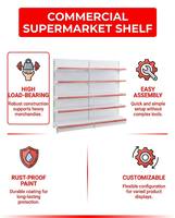 Étagère de gondole en acier réglable à 5 niveaux double face robuste, présentoir de supermarché, étagère à grille antirouille pour magasins de détail
