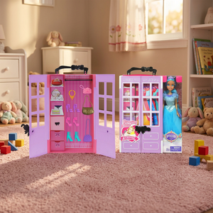 Princess Fashion <b>Doll</b> With Wardrobe <b>Accessories</b> Carry Case For Girls Age 5 7 Years Plastic Toy Set Pink And Purple Colors - Product Image 1