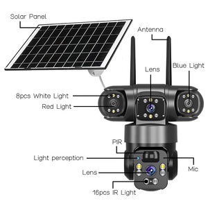 12mp 3lens 360 Panorama-Bewegungs erkennung Wasserdichtes Solarkamera-Sicherheits system für den Außenbereich Alarm Push-CCTV-Kamera 4g/Wifi - Product Image 2