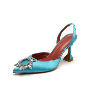 Chaussures à talon de bonne qualité, luxe, 2025, strass, slingback, talons bas, sexy, chaussures de créateur pour femmes - Product Image 2