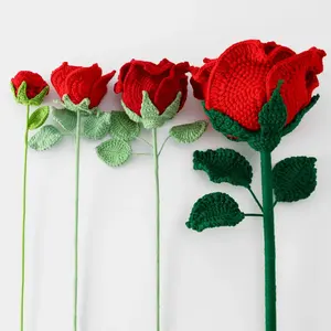 Presente de aniversário para o Dia das Mães tricô floral de algodão feito à mão flores artificiais grandes crochê rosa flor