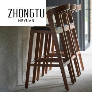 Hiện Đại Bằng Gỗ Quán Cà Phê Cửa Hàng Da Đệm Cao Nhà Bếp Nhà Hàng Bằng Gỗ Quầy <span class=keywords><strong>Bar</strong></span> Phân Ghế Ăn Đặt - Product Image 2