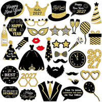Nouvel An : Accessoires de photomaton amusants et résistants aux rayures – Lunettes, gâteaux, horloge, champagne – Accessoires de photographie étanches pour fêtes