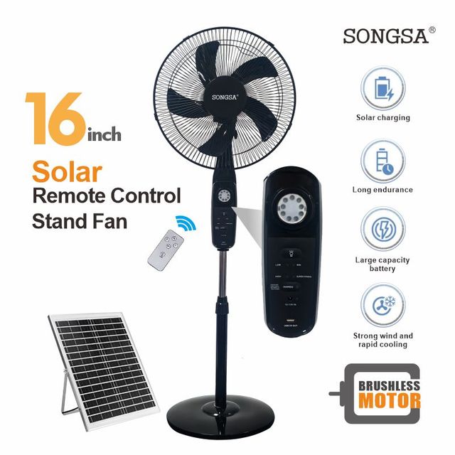 Rechargeable USB Indoor Outdoor 16 Inch LED Solar Powered Pedestal Fan Brushless Motor Electric standing solar Fan