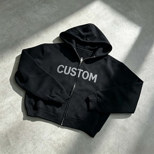 เสื้อฮู้ดดี้ผู้ชายสไตล์วินเทจทรงบ็อกซี่ สตรีทแวร์ ฮิปฮอป พิมพ์ลายโลโก้ตามสั่ง ซิปหน้า - Product Image 3