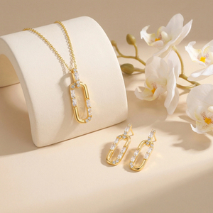 YILUN 925 Sterling <strong>Silver</strong> Jewelry <strong>Set</strong> Fine Gold Plated Zirconia Engagement Wedding Bridal Link Chain Earring and <strong>Necklace</strong> <strong>Set</strong> - Product Image 3