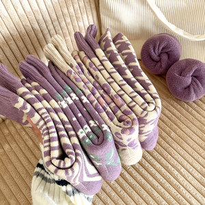 <span class=keywords><strong>Calcetines</strong></span> de rizo de longitud media morados de Taro de fantasía para <span class=keywords><strong>mujer</strong></span>, patrón de rayas gruesas con forro polar, cálido, de moda, talla única para todos DIZHIFEI - Product Image 6