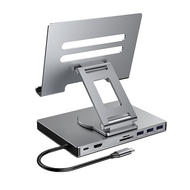 Aluminum Portable Foldable Tablet Stand 8 in 1 Dock Dual USB C Hub Stand Docking Station for I-Pad Pro Tablet Docking Station
