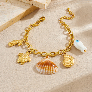 Fashion Charm <b>Bracelet</b> Gold Plated Zinc Alloy Starfish Crab <b>Shell</b> Pendant Unisex Jewelry Accessory - Product Image 3