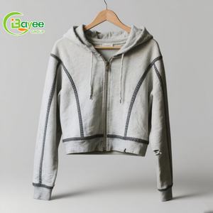 Biểu Tượng Tùy Chỉnh Đau Khổ Bông Heavyweight Của Men's Đường Phố Mặc Zip Hoodies OEM Hợp Đồng Khâu Boxy Zip up Bông Áo - Product Image 1
