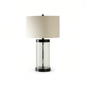 Lampe de table cylindrique en porcelaine et verre, style minimaliste traditionnel, alimentée par batterie, portable, pour la décoration intérieure et la lecture dans les chambres. - Product Image 1