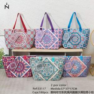 Bolso de Playa Cuadrado con Estampado Digital Étnico, 57x37x17cm, con Correa, Bolso Pequeño - Product Image 2