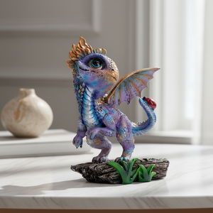 รูปปั้นมังกรน้อยและเต่าทองทำจากเรซิ่นสีม่วง ของตกแต่งบ้าน งานฝีมือเพ้นท์มือพร้อมรายละเอียดที่ประณีต - Product Image 4