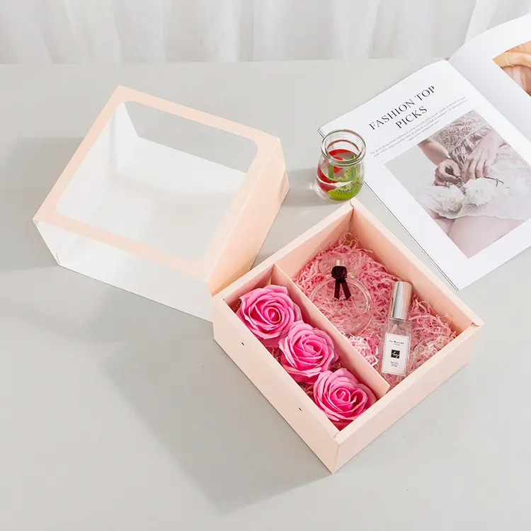 Fashion Valentine's Day Gift Transparent Portable Paper Box Lipstick Perfume Flower Gift Box Not Flower and Raffia 