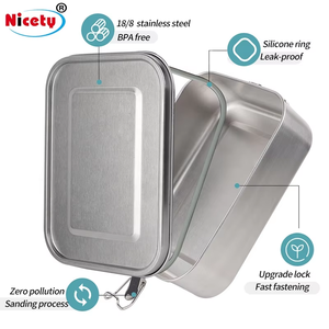 Contenitore per il Pranzo Nicety in Acciaio Inox 304 di Grado Alimentare, Ermetico, 800/1200/1400ml, con Anello di Tenuta in Silicone, Forma Quadrata - Product Image 6