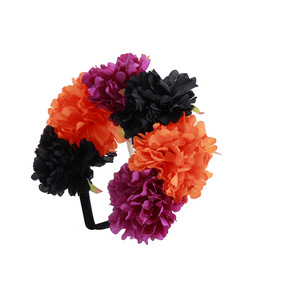 Diadema del Día DE LOS Muertos para mujer, corona de flores rosas de Color de contraste artificial con <span class=keywords><strong>estambre</strong></span>, tocado <span class=keywords><strong>mexicano</strong></span> para Festival de Halloween - Product Image 6