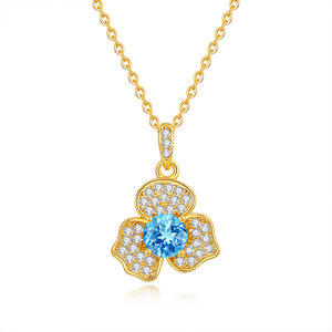 Collar con colgante de flor de piedra natural de corte redondo de 5 mm, plata de ley 925 chapada en oro, joyería antideslustre para mujer. - Product Image 1
