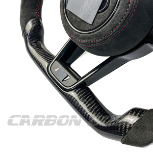 Volant sport en fibre de carbone noire avec ligne centrale rouge, compatible avec Audi A3 A4 A5 A6L A8 <span class=keywords><strong>Q3</strong></span> Q4 Q5 Q7 Q8 - Product Image 4