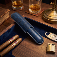 Étui à cigares vintage JH, motif crocodile, cuir léger, tube à cigares en cuir de poche