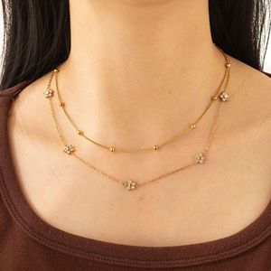 <span class=keywords><strong>Collier</strong></span> délicat en acier inoxydable plaqué or avec certificat CE Haomi pour filles, motif fleurs élégantes, chaîne tendance pour le quotidien - Product Image 2