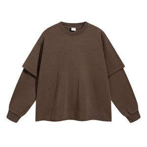 Camiseta de manga larga fina de doble capa de algodón 345 Gsm 100%, sudaderas Unisex de cuello redondo grande con diseño de técnicas de lavado ácido - Product Image 6