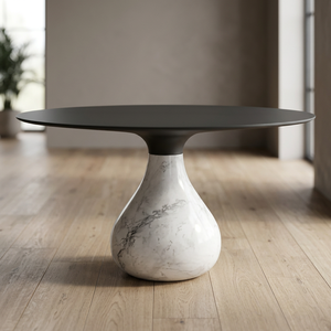 Modern Round Marble Base Dining <b>Table</b> with Black Top Minimalist Design for Home Furniture - Product Image 3