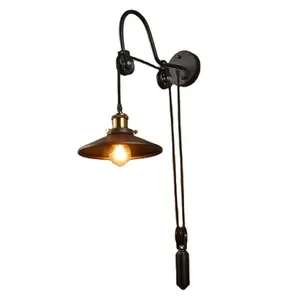 Restaurant bars loft retro wall lamps black wrought iron metal wall light American industrial vintage style wheels wall lamp