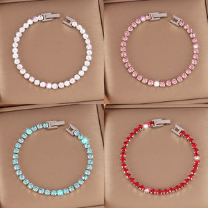 יוקרה נשים פלדה צמיד טניס נירוסטה צמיד מרובע זירקון קריסטל עם נחושת משובץ zirconia צמיד מתנה אופנתי אופנתי - Product Image 1