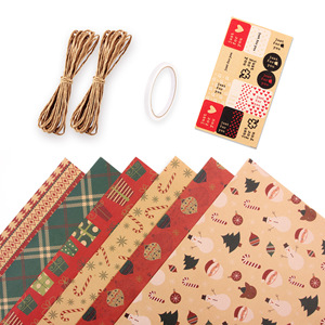 Dropshipping Shopify, Juego de Papel de Regalo Navideño Vintage Kraft con Cuerda y Pegatinas, Kit de Envoltura de Regalos DIY - Product Image 2
