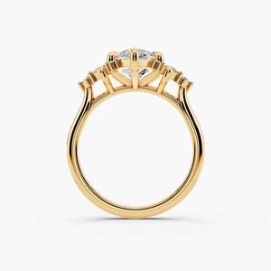 18K Yellow Gold Marquise Cut Lab Grown Diamond Ring, Side Marquise <b>Stones</b> Unique Art Deco Engagement Ring For Women Fine Jewelry - Product Image 3