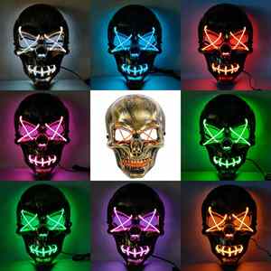 Masque d'Halloween LED 10 couleurs en plastique, motif Grimace Zombie Squelette Terrifiant, pour Fêtes à thème Frozen - Product Image 2