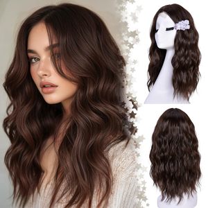 Perruques courtes ondulées pour femmes, bob noir ondulé, aspect naturel, synthétique, dentelle frontale, raie au milieu, <span class=keywords><strong>coiffure</strong></span> quotidienne, 18 pouces - Product Image 3