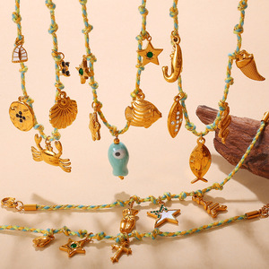 diy beach style woven colorful <b>rope</b> set necklace <b>bracelet</b> for women ocean series stainless steel pendant necklace - Product Image 5