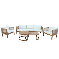 Ensemble de salon de jardin moderne en bois massif couleur naturelle 4 pièces avec chaises, résistant aux intempéries et durable