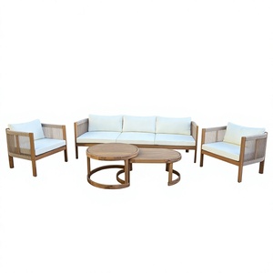 Ensemble de canapé et table en bois d'extérieur moderne avec chaises pour jardin et balcon - Product Image 1