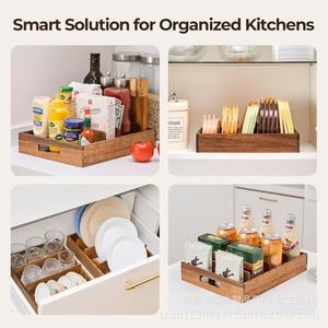 Wooden Divider Storage Box Rectangle Countertop Dish Organizer Plate Storage <b>Open</b> Top Kitchen Utensil Box Solid Wood - Product Image 4
