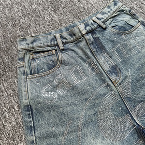 Fabricante de Jeans con Pedrería, Pantalones Vaqueros Holgados de Moda Urbana Personalizados para Hombre, Jeans de Mezclilla con Pedrería Apilada - Product Image 4