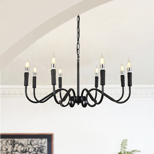 Lustre Classique Vintage Style Bougie, Grand <span class=keywords><strong>Chandelier</strong></span> en Fer Forgé Noir à Branches, Luminaire Suspendu pour Salle à Manger <span class=keywords><strong>et</strong></span> Salon - Product Image 1