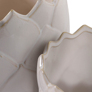 Set di 2 vasi da fiori in ceramica bianchi con design trapuntato, fioriere da interno ed esterno per decorazioni casa e giardino - Product Image 5