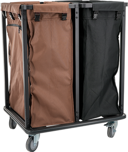 새로운 디자인 하우스 키핑 분해 세탁 카트 병원 두 개의 폴리 에스테르 가방 린넨 트롤리 호텔 청소 트롤리 - Product Image 4