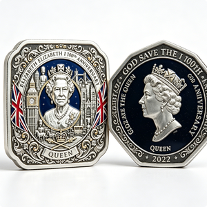 Pièce de monnaie plaquée argent du 100e anniversaire d'Elizabeth II, frappée à l'origine, forme irrégulière, objet de collection patriotique, portrait de la reine 2022 - Product Image 3