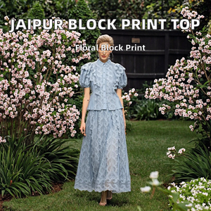 Completo due pezzi stile Palazzo Francese Estate 2026: Blusa alla moda con risvolto e maniche a sbuffo, gonna ricamata a vita alta - Product Image 2