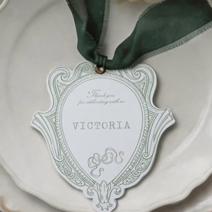 Custom Wedding Menu Place Card Ribbon Elegant Cotton Paper Greeting Card Hot Stamped Offset Printed <b>Name</b> <b>Tag</b> Custom Logo - Product Image 3