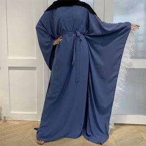 6317# Arabic Women Islamic Clothing Caftan Muslim Dubai Butterfly Bat Sleeves Abaya Muslim Dresses With Feathers - Product Image 5